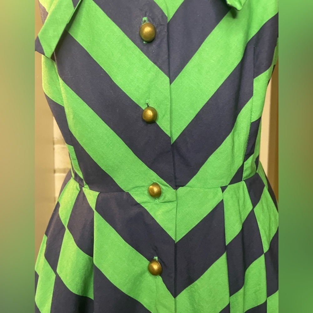 Anthropology Brand, Girls from Savoy, Green & Navy Sun Dress w/ pockets, Sz 4 - Picture 13 of 16